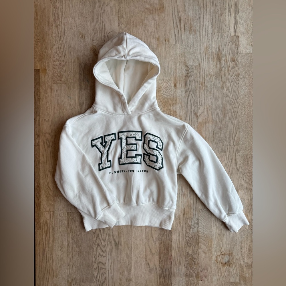 Mango Kids White Hoodie with Black Lettering